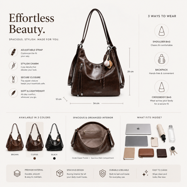 3-in-1 Leather Shoulder Bag