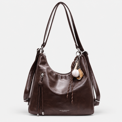 3-in-1 Leather Shoulder Bag - Coffee