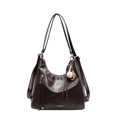 3-in-1 Leather Shoulder Bag - Coffee