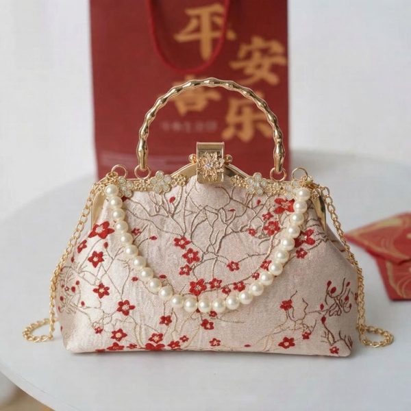 Red Flower Pearl Handbag