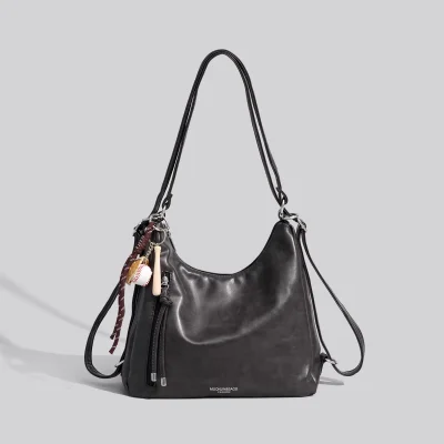 3-in-1 Leather Shoulder Bag - Black
