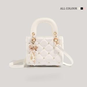 Quilted Pearl Charm Handbag - White