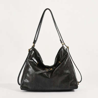Large Capacity Retro Shoulder Tote - Black