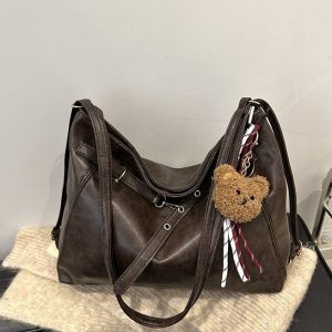 Large Capacity Retro Shoulder Bag - Coffee