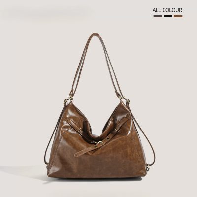 Large Capacity Retro Shoulder Tote - Brown